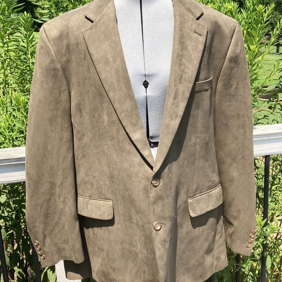 *DONATING TODAY*  CHAPS Men's Faux Suede Sport Coat Jacket Green/Tan Size 46L - Picture 2 of 7